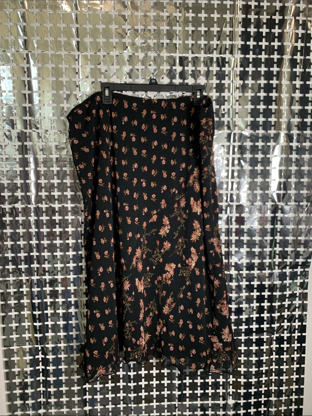 Emma James Black Midi Skirt with Pink Floral Motif
